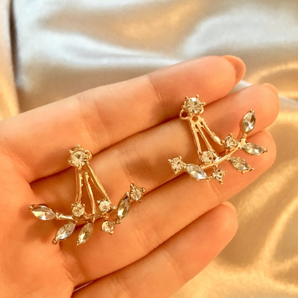 Leaflet Zirconia Branch Rose Gold Peekaboo Earring - Picture 3 of 6